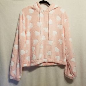 Angel Cult XL Hoodie Pink Hearts Plush Fleece Pull Over Feminine Punk Cute Soft